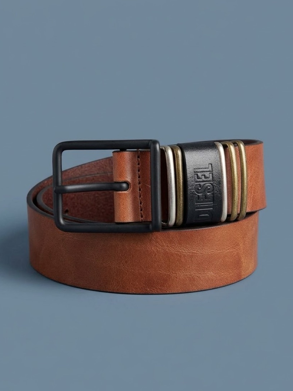 Diesel Italian Leather Belt Brown Black Buckle Size 38 95 Mixed Hardware